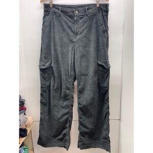 American Eagle Super High-Rise Baggy Wide Leg Corduroy Cargo Pants Black 14 Reg